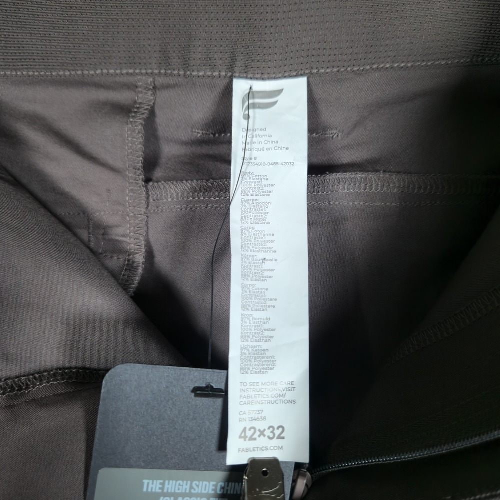 Fabletics Mens High Side Chino Classic Fit Pants Grey 42x32 PT2354910-9465-42032 - Picture 8 of 13